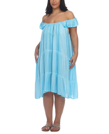 Plus Size Pigment-Wash Off-The-Shoulder Dress Cover-Up Raviya