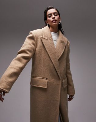Светло-коричневое пальто оверсайз из смесовой шерсти с тремя карманами Topshop TOPSHOP