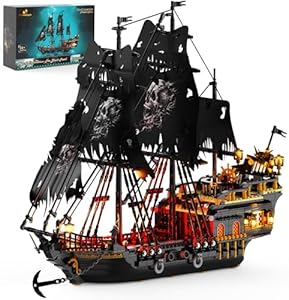 JMBricklayer Pirate Ship Building Toys with Lights, Pearl Pirate Ship Model Boat Kit 40002, Black Ship Toy Building Sets for Adult Boys Girls 14+, Home Office Decor(1713 PCS) JMBricklayer