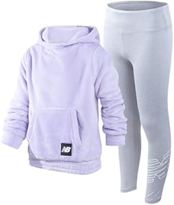 New Balance Girls' Leggings Set - 2 Piece Plush Fleece Hoodie Sweatshirt and Leggings (Size: 7-16) New Balance