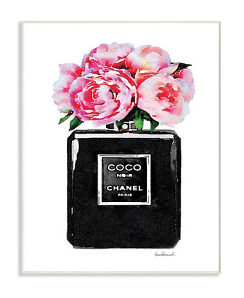 Glam Perfume Bottle Flower Черный пион Розовая настенная табличка, 10 "x 15" Stupell Industries