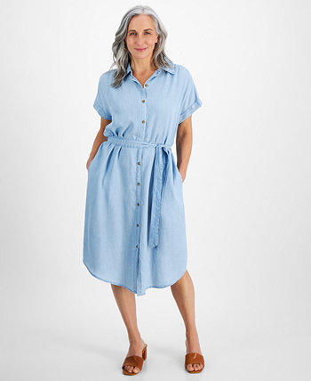 Petite Chambray Belted Camp Shirt Dress, Created for Macy's Style & Co