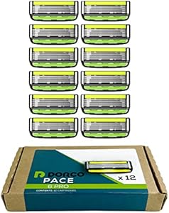 Dorco Pace 6 Pro - Six Blade Razor System with Trimmer - 12 Pack Refill (No Handle) Dorco