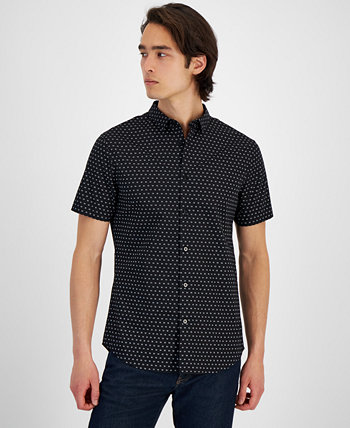 Men's Short Sleeve Button-Front Double Dash Print Shirt Armani