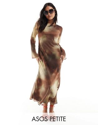 Шифоновое платье миди с длинными рукавами и шоколадным принтом ASOS DESIGN Petite ASOS Petite