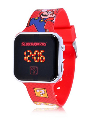 Детские часы Super Mario со светодиодом, красный силиконовый ремешок, 32 мм Nintendo