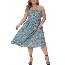Plus Size Dress For Women Summer Drawstring Adjustable Spaghetti Strap Floral Dresses Agnes Orinda