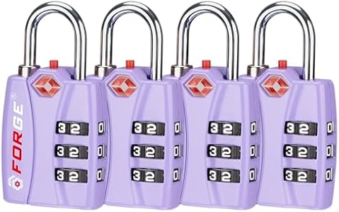 Forge Luggage Locks TSA Approved 4 Pack 4 Colors, Small Combination Lock with Zinc Alloy Body, Open Alert, Easy Read Dials, for Travel Suitcase, Bag, Backpack, Lockers. Forge