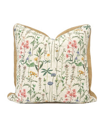 Льняная джутовая декоративная подушка с ботаническим цветочным принтом, 20 x 20 дюймов Millihome