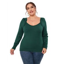 Womens Plus Size Tunic Sweater Long Sleeve Sweetheart Neckline Lightweight Casual Pullover Knit Top Kojooin