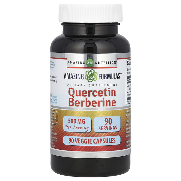 Кверцетин берберин, 500 мг, 90 растительных капсул Amazing Nutrition