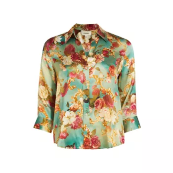 Dani Floral Silk Button-Front Blouse L'AGENCE
