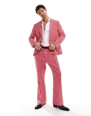 Twisted Tailor houndstooth suit pants in red and pink Twisted Tailor