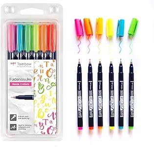 Tombow Fudenosuke Hard Tip Brush Pens (Set of 6) - Neon Colours Tombow