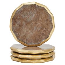 4 Pack Alabaster Selenite Geode Coasters for Drinks, Stone Slices with Gold Edge Trim (3.5 Inches) Juvale