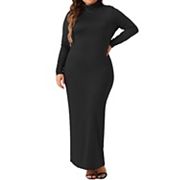 Plus Size Women's Basic Maxi Dresses Turtleneck Long Sleeve Bodycon Party Long Pencil Dress Agnes Orinda