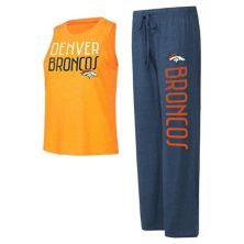 Женский спортивный темно-синий/оранжевый комплект Denver Broncos Muscle на бретельках и брюках для отдыха Unbranded