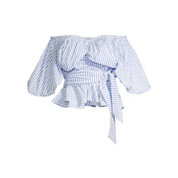 Полосатая блузка с открытыми плечами из смесового хлопка Stella Jean