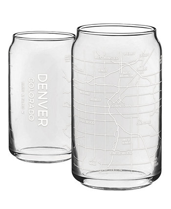 THE CAN Denver Map Стеклянная посуда на каждый день, 16 унций, набор из 2 шт. NARBO