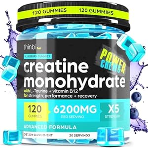 Creatine Monohydrate Gummies (Жевательные конфеты) Complex 6200mg for Men & Women - 120 Gummies Advanced Formula W/L-Taurine + Vitamin B12 for Muscle Strength, Muscle Builder, Energy Boost, Pre-Workout Supplement - Thinbi Artnaturals