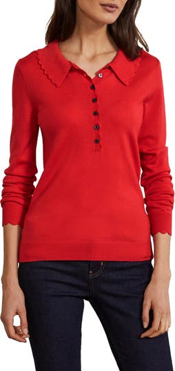 Scalloped Wool Polo Sweater BODEN