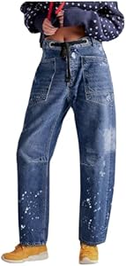 LifeShe Women's Baggy Barrel Jeans Casual Boyfriend Mid Rise Drawstring Wide Leg Denim Pant LifeShe