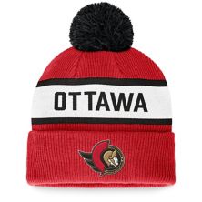 Men's Fanatics Branded Red Ottawa Senators Fundamental Wordmark Cuffed Knit Hat with Pom Fanatics