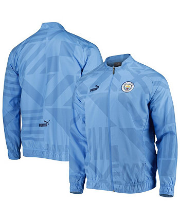 Мужская голубая тренировочная куртка Manchester City Pre-Match Raglan с молнией во всю длину PUMA