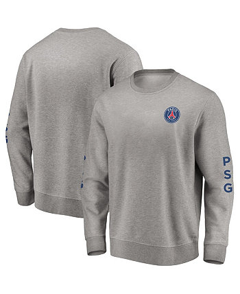 Мужская фирменная меланжевая серая толстовка Paris Saint-Germain Pullover Sweatshirt Fanatics