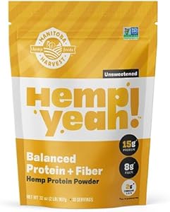 Manitoba Harvest Hemp Yeah! Balanced Protein + Fiber Powder (Порошок), Unsweetened, 16oz, with 15g Protein, 8g Fiber and 2g Omegas 3&6 per Serving (Порция), Keto-Friendly, Preservative Free, Non-GMO, Packaging May Vary Manitoba Harvest