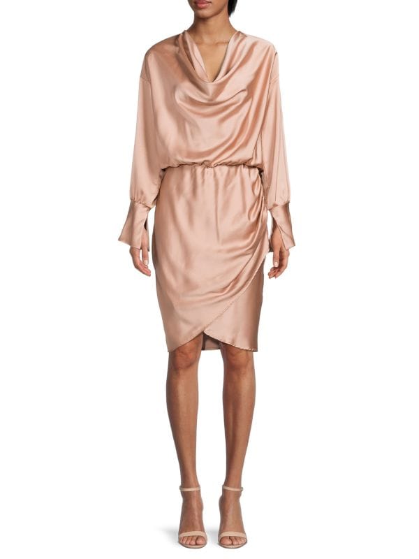 Атласное платье-блузон с воротником-хомутом RENEE C