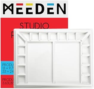 MEEDEN Ceramic Watercolor Palette,17-Well White Porcelain Mixing Tray Artist Painting Palette, Rectangle Painting Tray Palettes for Watercolor Gouache Acrylic Painting 9" x 6.5" MEEDEN