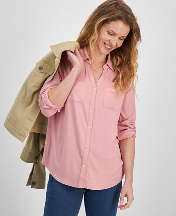 Женская трикотажная рубашка на пуговицах, созданная для Macy's Style & Co