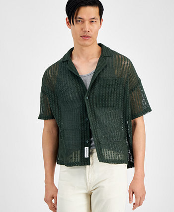 Мужская укороченная рубашка оверсайз на пуговицах в стиле макраме NATIVE YOUTH