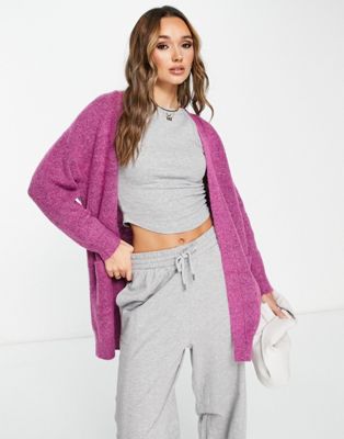 Selected Femme Femme brushed wool knit longline cardigan in pink Selected