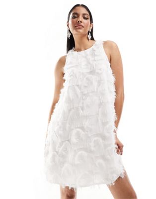 Y.A.S Bridal textured racer neck mini dress in white Y.A.S
