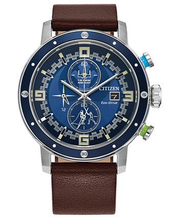 Мужские часы Eco-Drive с хронографом «Звездные войны Люк Скайуокер» с коричневым кожаным ремешком, 44 мм Citizen