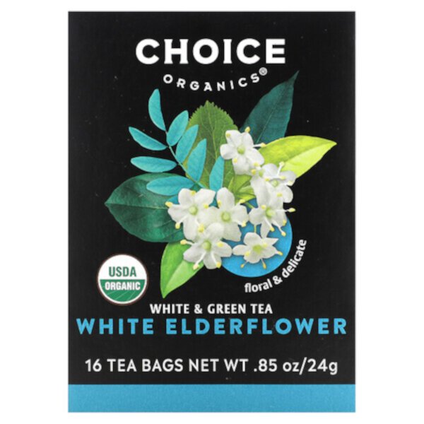 Белый и зеленый чай Белая бузина, 16 чайных пакетиков по 0,85 унции (24 г) каждый Choice Organics