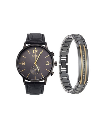 Мужские аналоговые часы с черным полиуретановым ремешком, 42 мм и браслет Jones New York