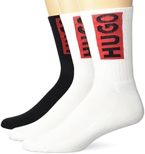 HUGO Men's Three Pack Branded Ribbed Socks Hugo