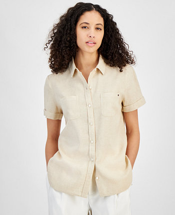 Women's Linen-Blend Short-Sleeve Button-Front Shirt Tommy Hilfiger