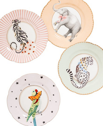 Чайные тарелки с изображением тигра, леопарда, слона и попугая, набор из 4 шт. Yvonne Ellen
