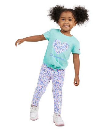 Toddler & Little Girls Logo Graphic T-Shirt & Printed Leggings, 2 Piece Set Champion