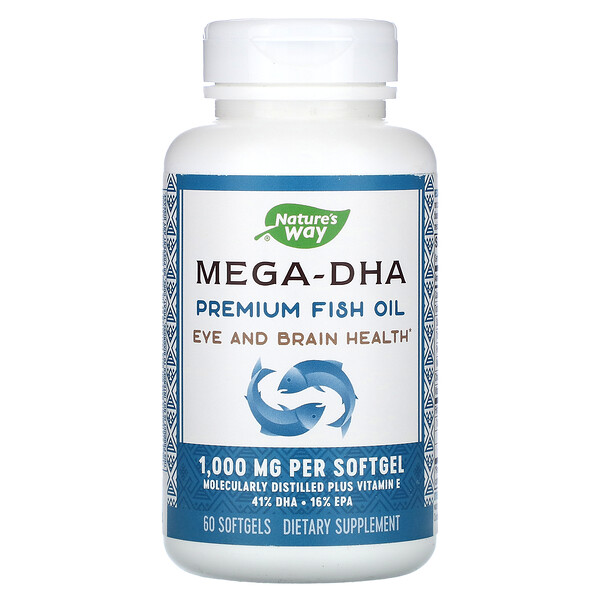 Mega-DHA Premium Fish Oil, 1000 мг, 60 мягких капсул - Nature's Way Nature's Way