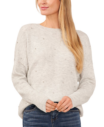 Женский свитер с круглым вырезом, украшенный стразами CeCe