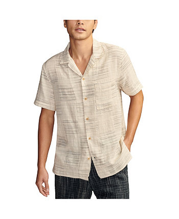 Men's Patchwork Double Weave Short Sleeve Camp Collar Shirt Lucky Brand