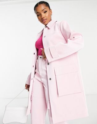 Розовое виниловое пальто из искусственной кожи с карго и карманами Miss Selfridge — часть комплекта Miss Selfridge