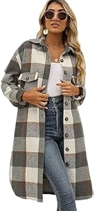 Женское Пальто FindThy Long Plaid Shacket Wool Blend Button Down с Карманами FindThy