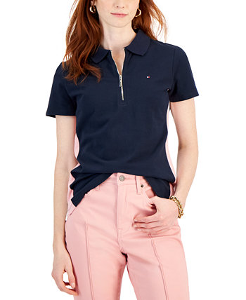 Женская рубашка-поло на молнии с полосками по бокам Tommy Hilfiger