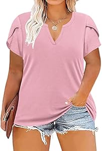 VISLILY Plus-Size-Tops for Women Casual Petal Sleeve T Shirts Summer V Neck Loose Comfy Tee VISLILY